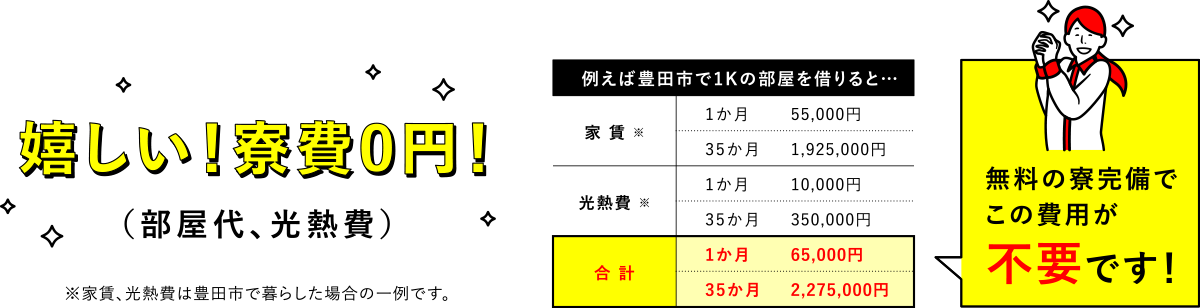嬉しい！寮費0円！